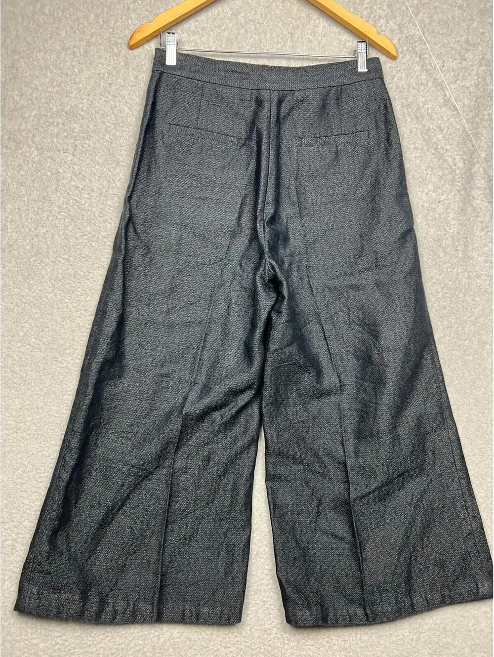 H&M Womens Chambray Linen Crop Wide Leg Pants Size 8 Modern Minimalist Office